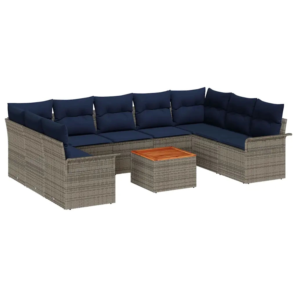 Set Divano da Giardino 10 pcs Grigio e Blu Navy polyrattan 3356043