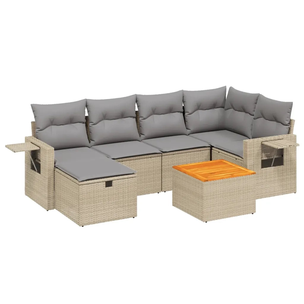Set Divano da Giardino 7 pz con Cuscini Beige Misto Polyrattan