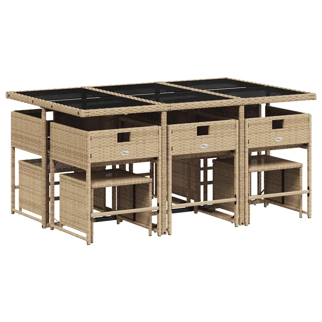 Set da Pranzo da Giardino 11 pz con Cuscini Beige in Polyrattan