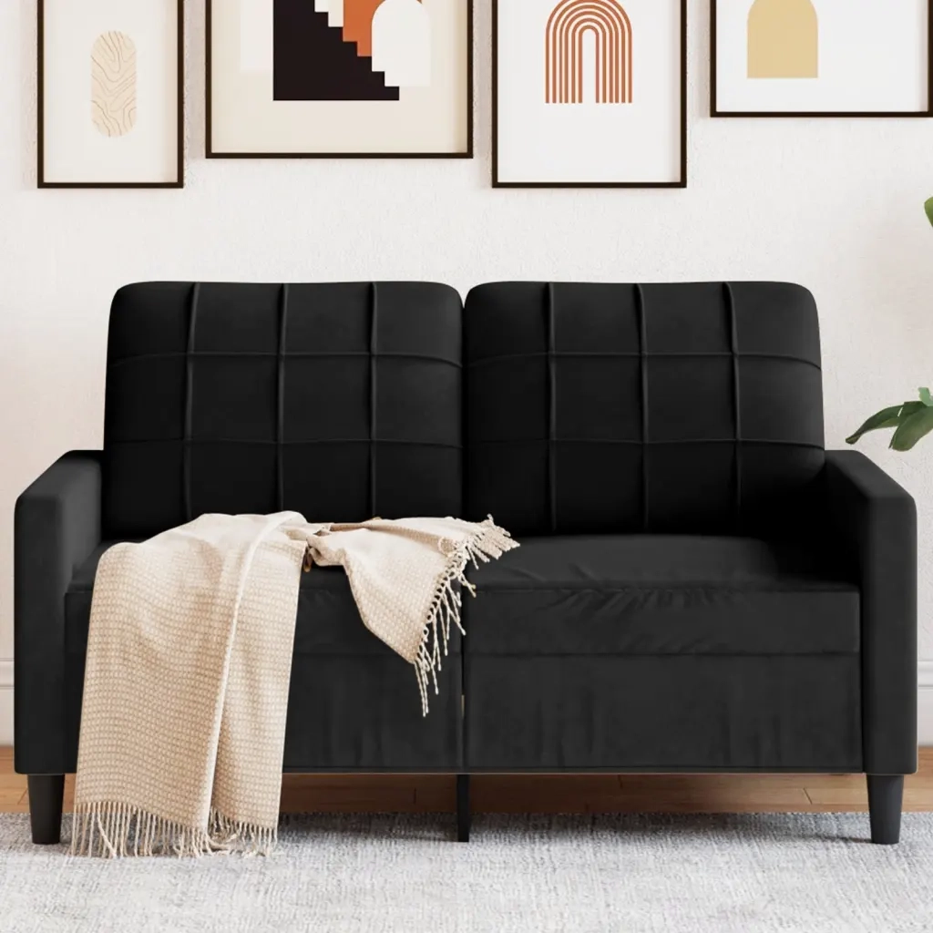 Divano | Divano da soggiorno | Sofa a 2 Posti Nero 120 cm in Velluto