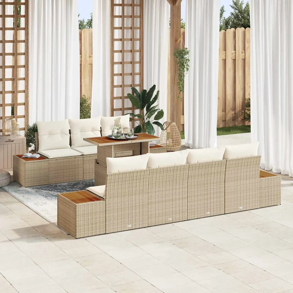 Set Divano da Giardino 8 pcs Beige Poly Rattan