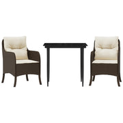 Set da Pranzo da Giardino 3pz | Set Salotto da Giardino con Cuscini in Polyrattan Marrone