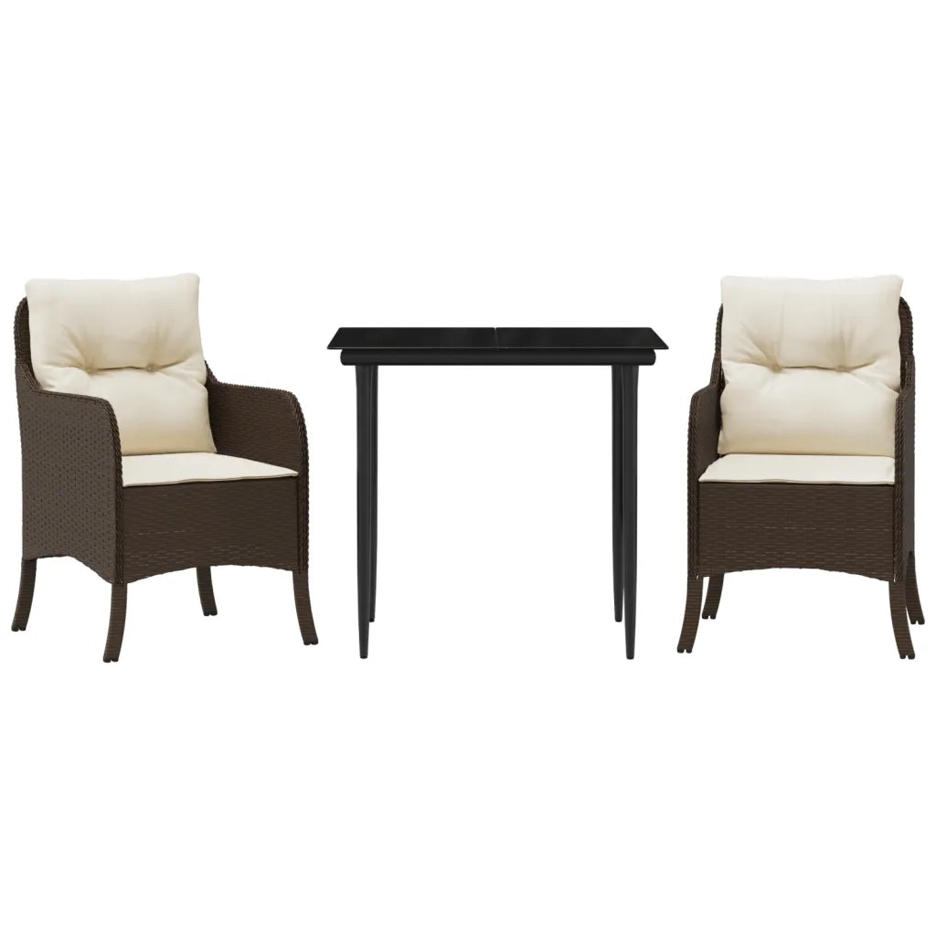 Set da Pranzo da Giardino 3pz | Set Salotto da Giardino con Cuscini in Polyrattan Marrone