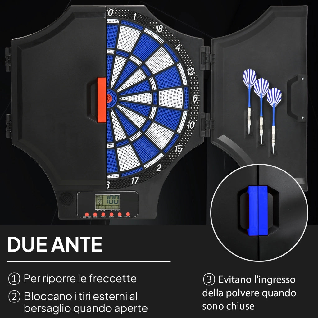Bersaglio Elettronico con 6 Freccette e Monitor LCD per 31 Giochi 83x45x4 cm Nero e Blu