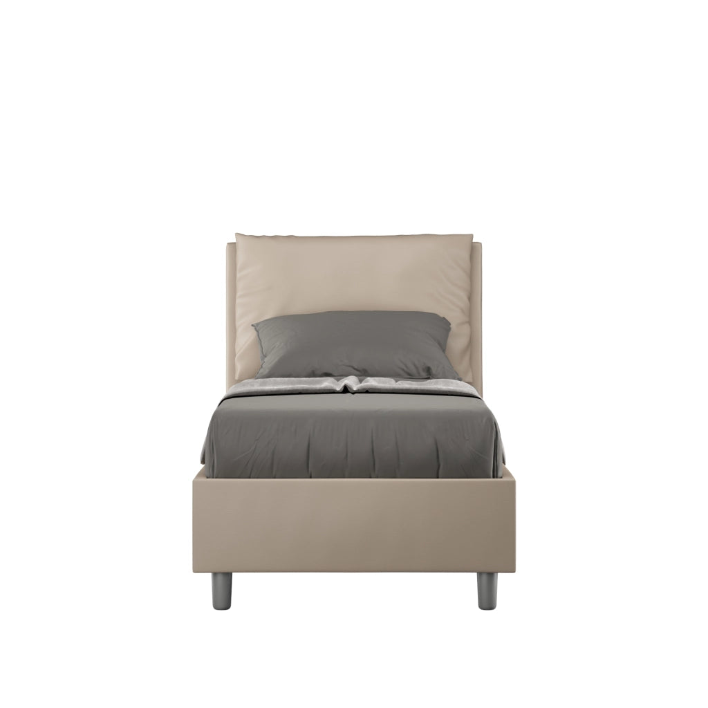 BS COM Letto singolo contenitore imbottito 80x200 similpelle tortora