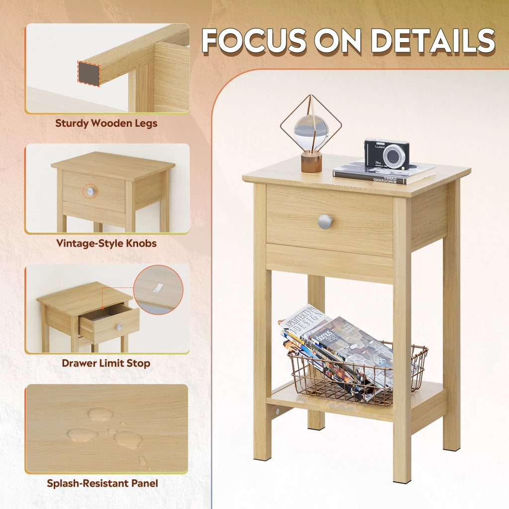 Comodino in Legno con Cassetto e Ripiano ¨C Xylo ¨C 40x40x50 cm