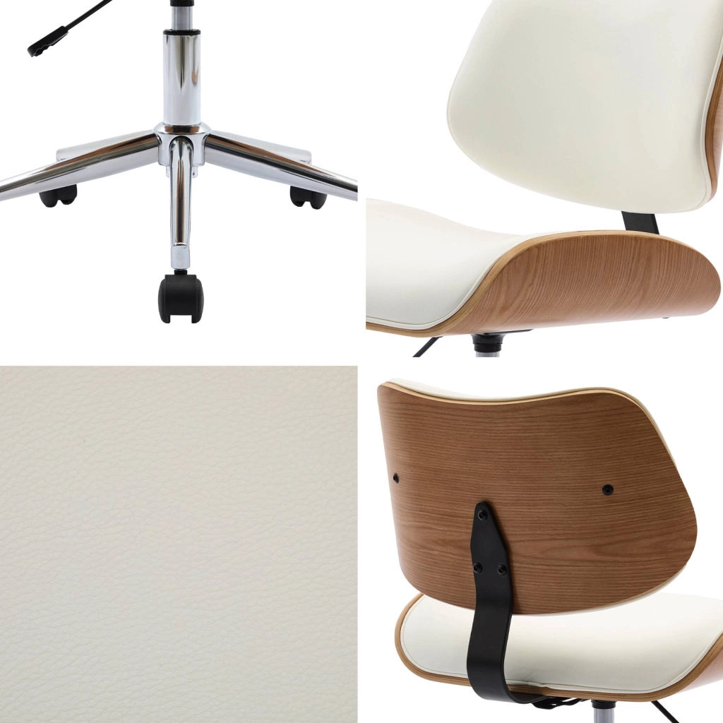 Sedia da ufficio con rotelle, effetto legno curvato e similpelle,
