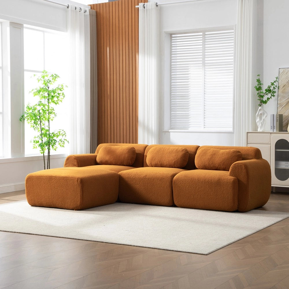 Divano Modulare in Tessuto Chenille ¨C MINIMAL ¨C Caramel, Morbido, Antimacchia