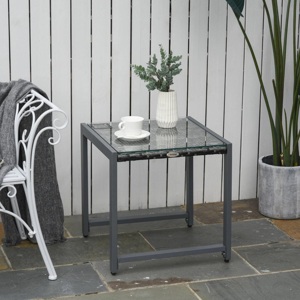 Tavolino da Caff¨¨ da Giardino in Rattan con Piano in Vetro Temperato ¨C zephmum ¨C Bianco 60x60x45