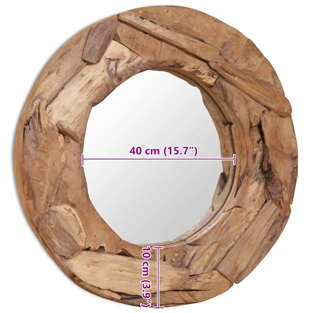 Specchio Decorativo in Legno di Teak 60 cm Rotondo 244560