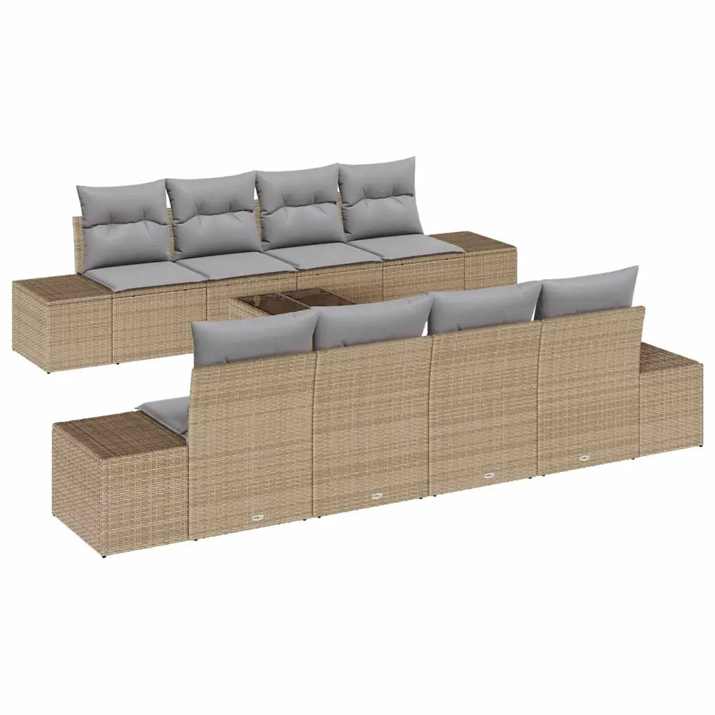 Set Divano da Giardino 8 pcs Beige e grigio polyrattan