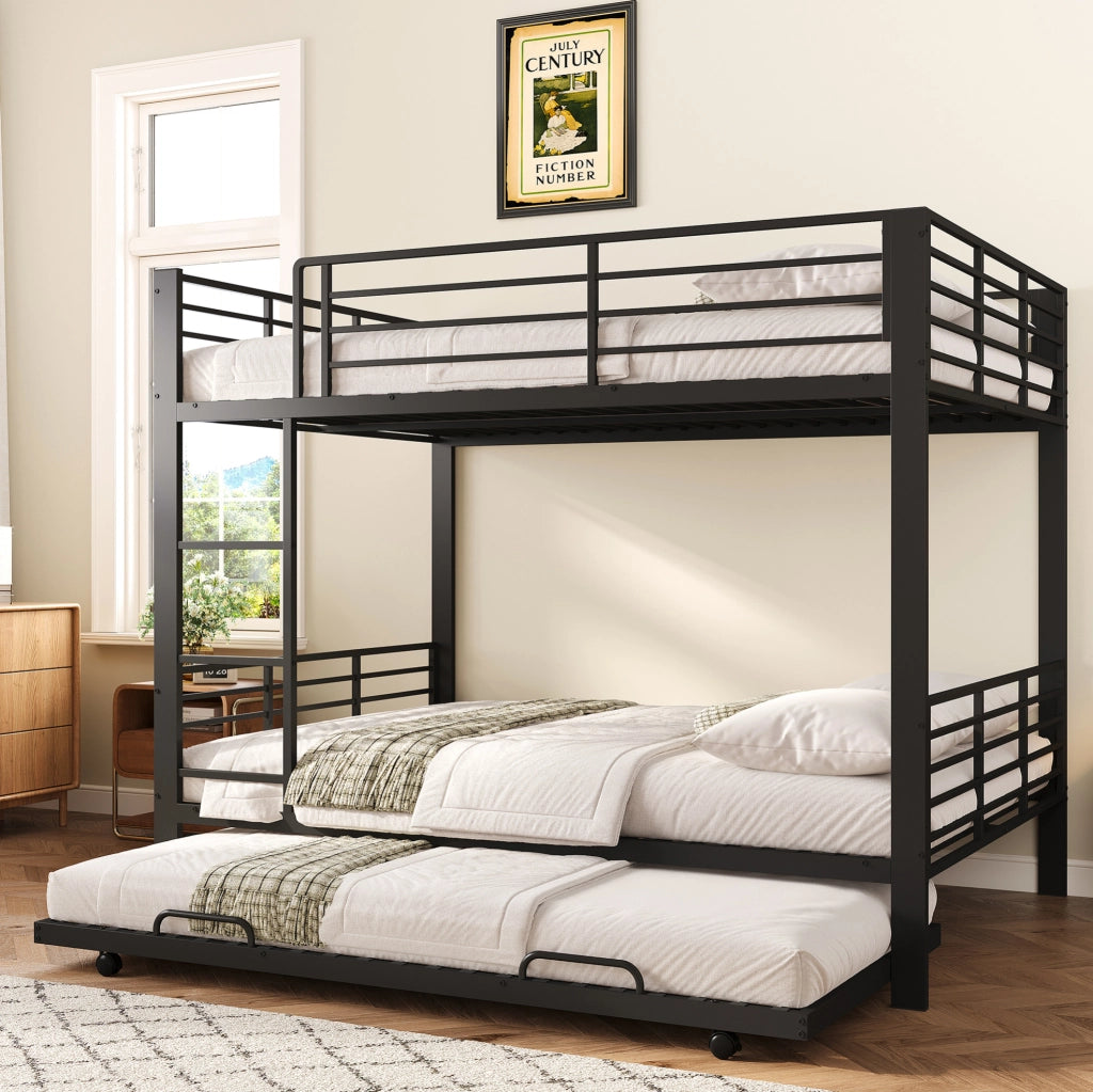 Letto a castello in metallo 140x200 cm con letto estraibile; nero