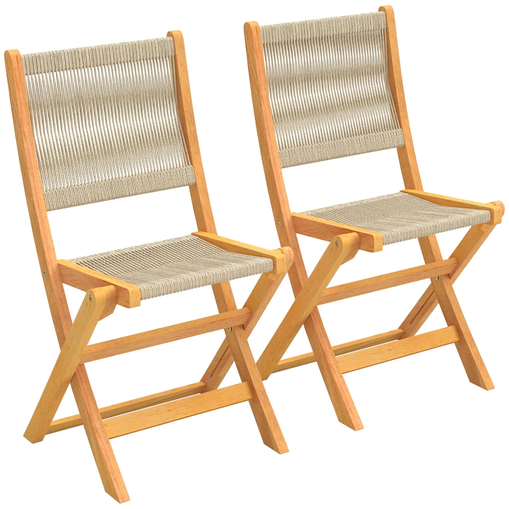 Sedie da giardino pieghevoli ¨C Minimal ¨C Legno di acacia, corda intrecciata naturale e beige