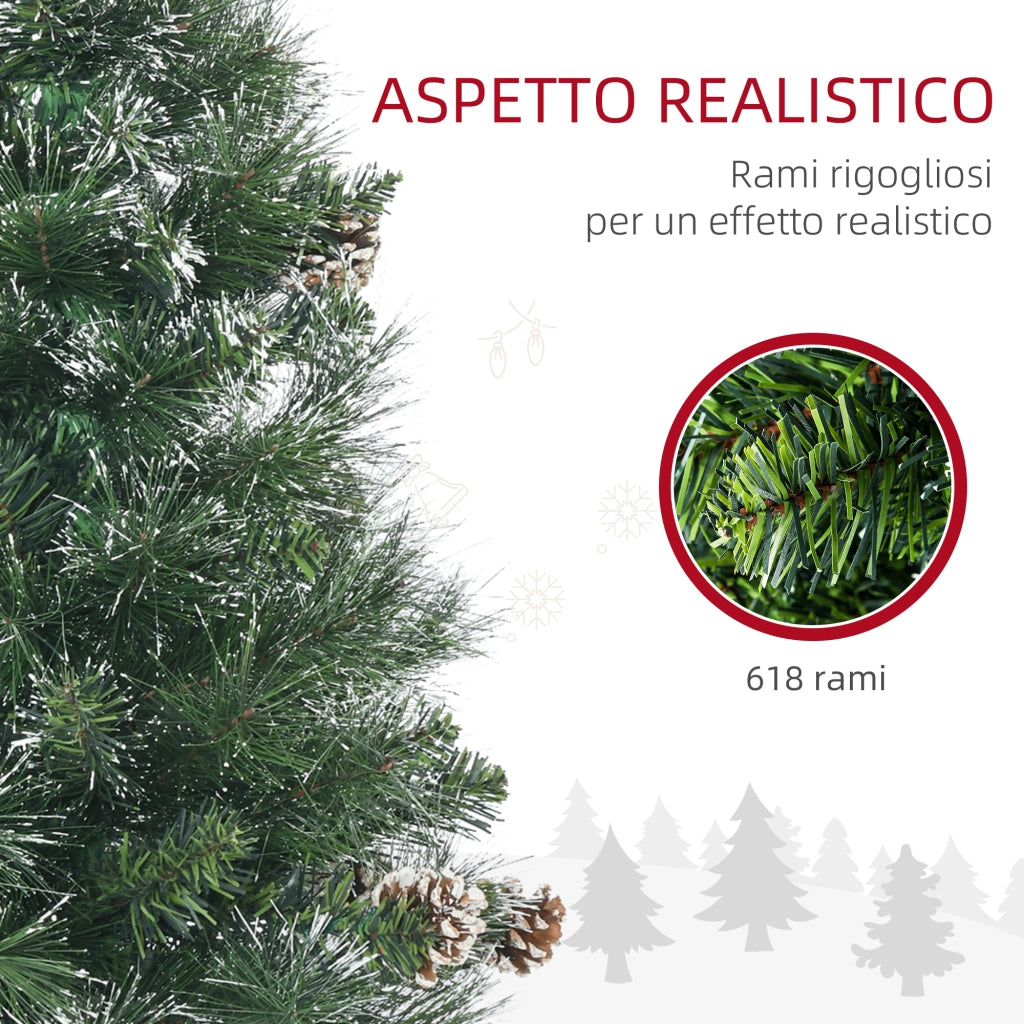 Albero di Natale Artificiale ¨C Minimal ¨C Verde 180cm con Pigne e Base in Metallo