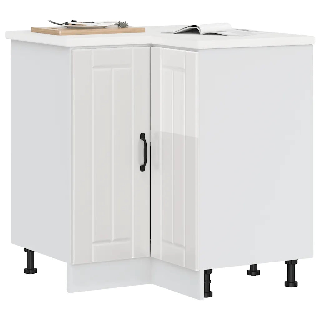 Mobile Base ad Angolo Cucina-Base ad Angolo Cucina Lucca Bianco Lucido in Truciolato