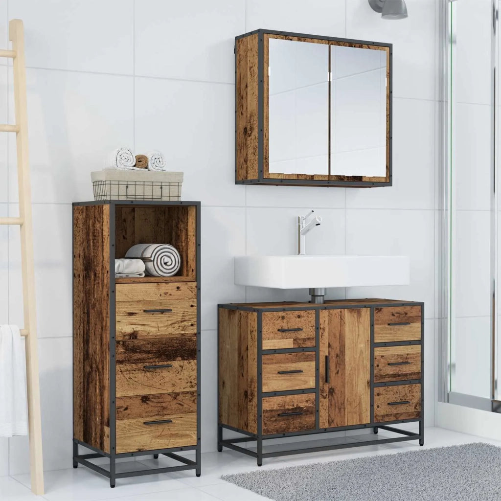 Set di mobili per il Bagno | Armadio da bagno con cassetto 3 pz Legno vecchio