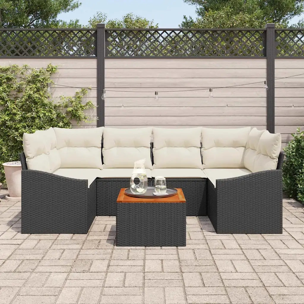Set Divano da Giardino con cuscino 7 pcs Nero polyrattan