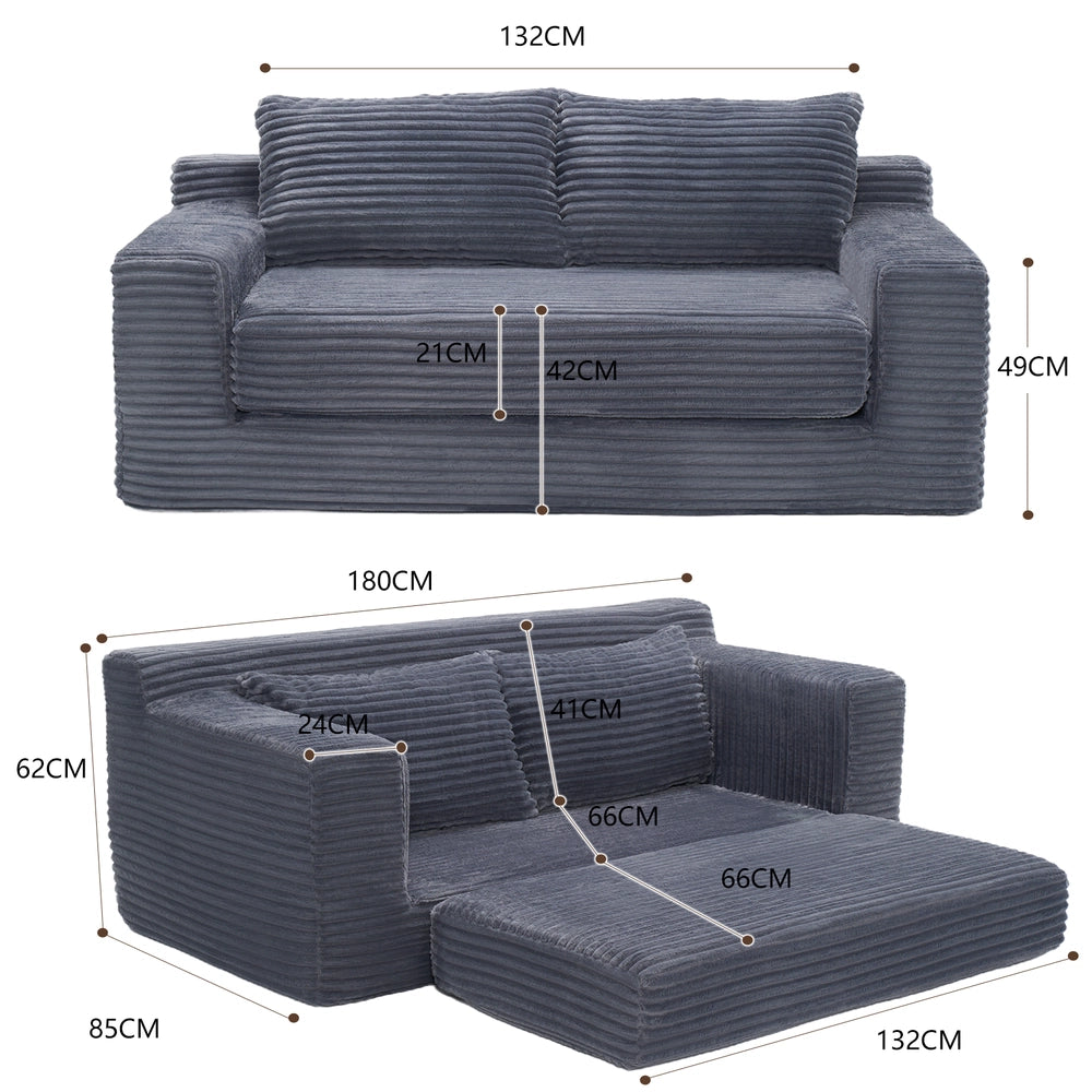 Divano 2 Posti con Funzione Letto ¨C Xylo ¨C Tessuto a Coste, Compatto
