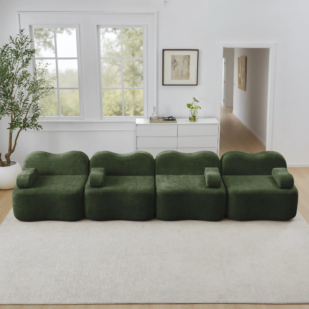 Divano Modulare 4 Posti con Braccioli ¨C MINIMAL ¨C Tessuto Verde, Seduta Profonda