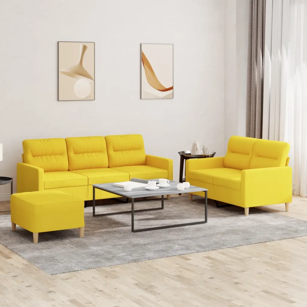 Set di Divani 3 pz con Cuscini Giallo Chiaro in Tessuto 3201613