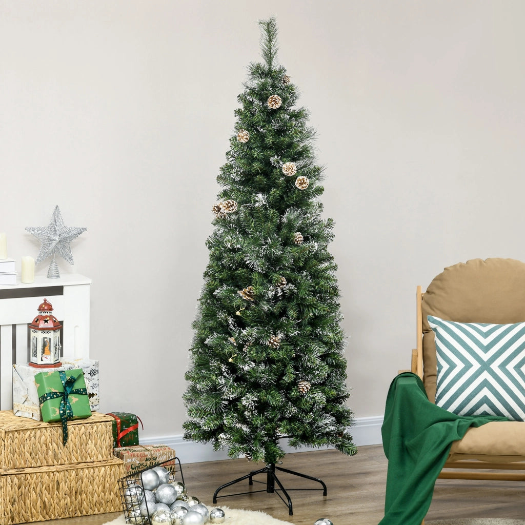 Albero di Natale Artificiale ¨C Minimal ¨C Verde 180cm con Pigne e Base in Metallo