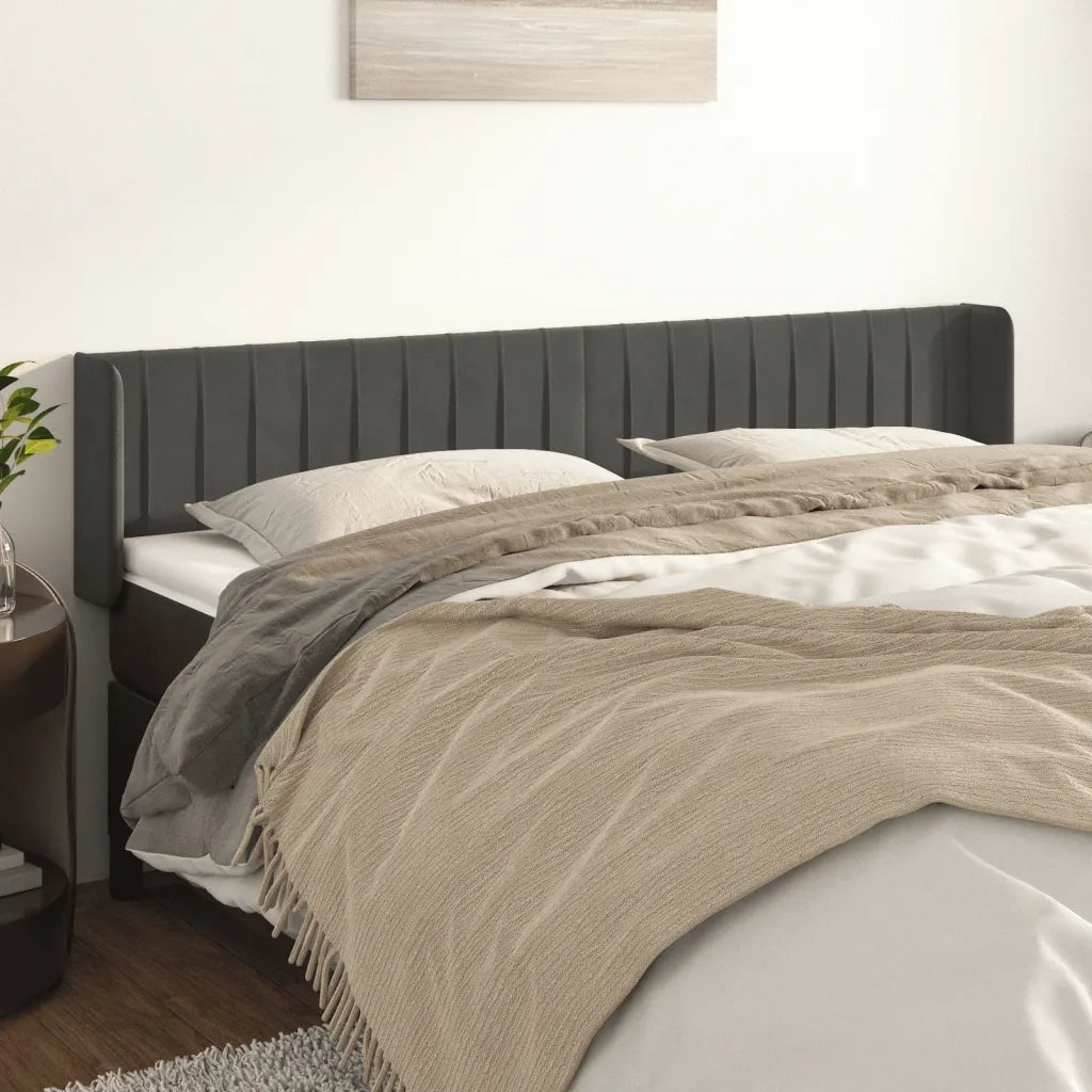 Testiera ad Orecchio-Testata con Orecchie Grigio Scuro 183x16x78/88 cm in Velluto 704601