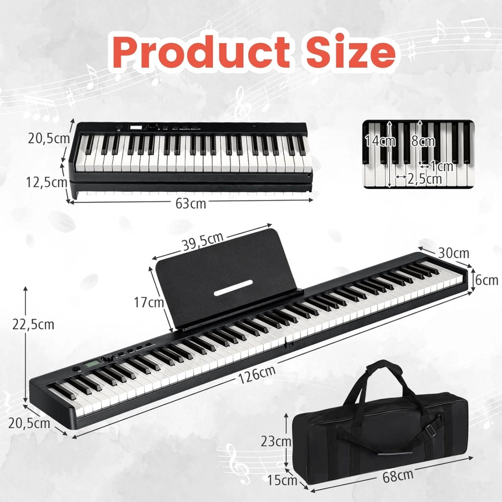 Pianoforte Digitale 88 Tasti Pieghevole, Tastiera Elettronica Multifunzionale con Pedale Sustain per Principianti, Pianola Portatile con Borsa per Pianoforte (Nero)