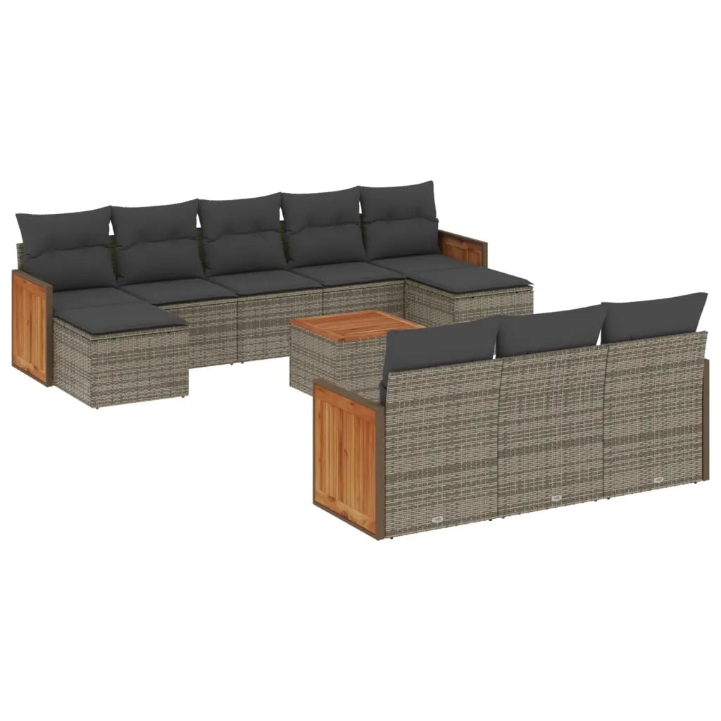 Set Divani da Giardino 11 pz con Cuscini in Polyrattan Grigio 3260506