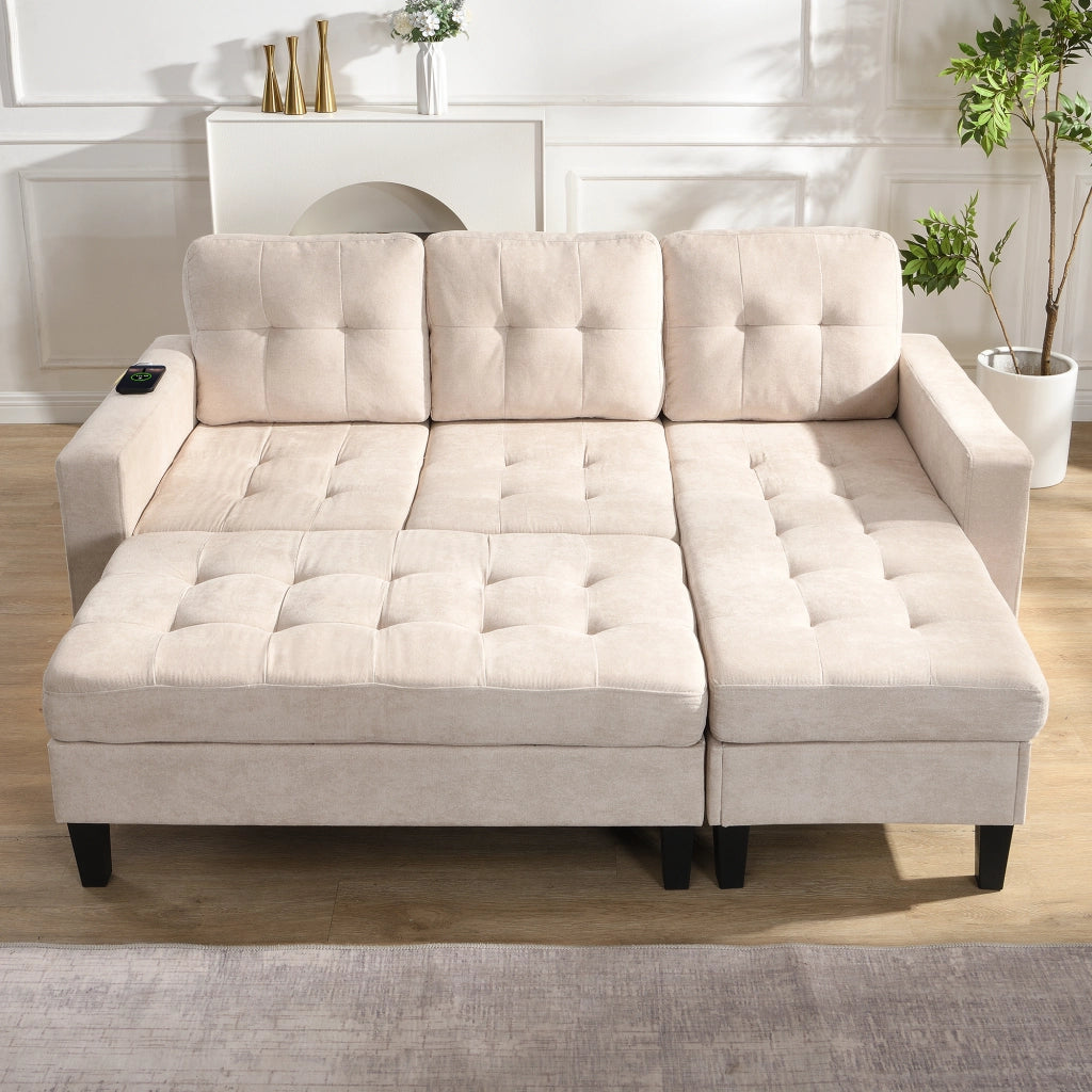Divano angolare modulare con pouf e LED ¨C MINIMAL ¨C 3 posti + chaise longue