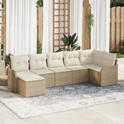Set Divano da Giardino 7 pcs Beige e bianco Poly Rattan