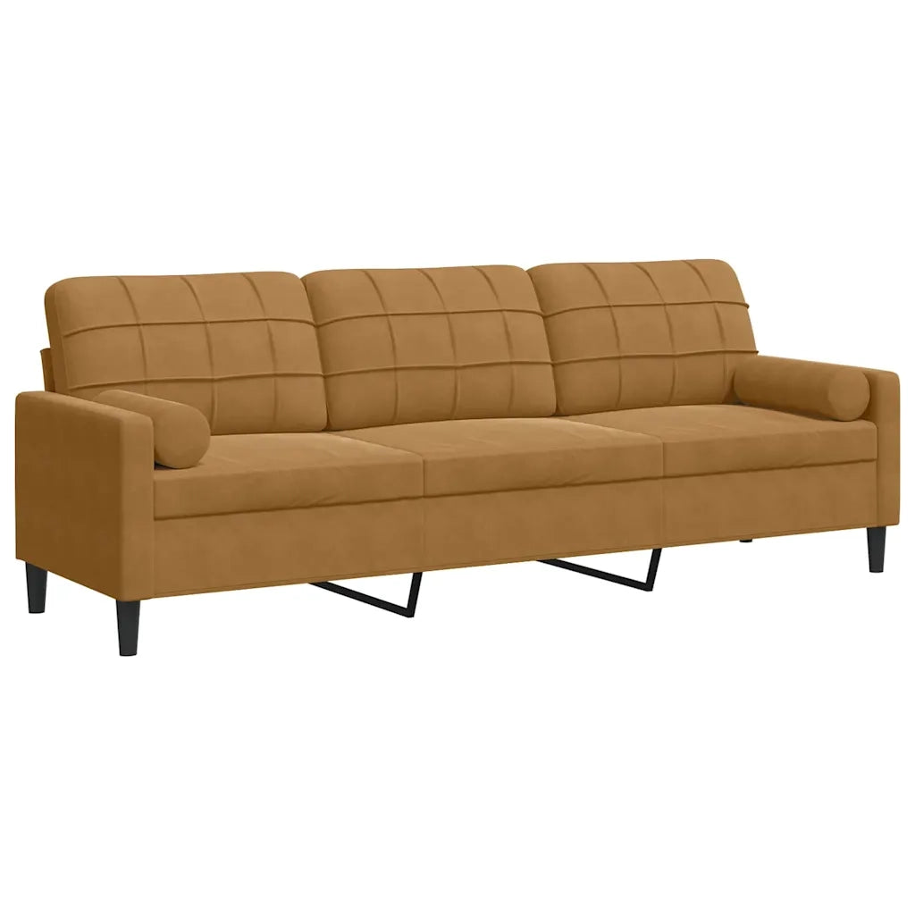 Divano a 3 Posti con Cuscini-Sofa 3 Posti con Cuscini Marrone 210 cm in Velluto