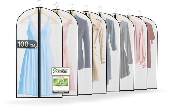 8 x Cestini per abiti premium con cerniera - Cestino trasparente per abiti, camicie e simili - Cestini per abiti impermeabili, respiranti e idrorepellenti - Cestini per protezione degli abiti - Dimensioni: 100x60cm