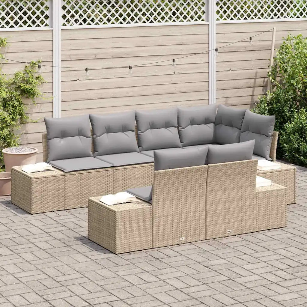Set Divano da Giardino 7 pcs Beige e grigio polyrattan 3347100