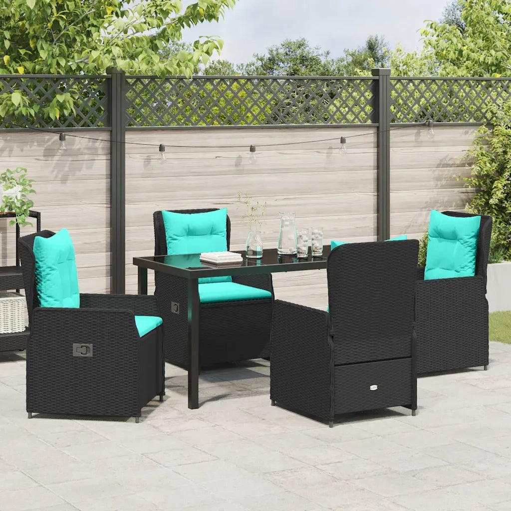Set da Pranzo per Giardino 5 pcs Nero Poly Rattan