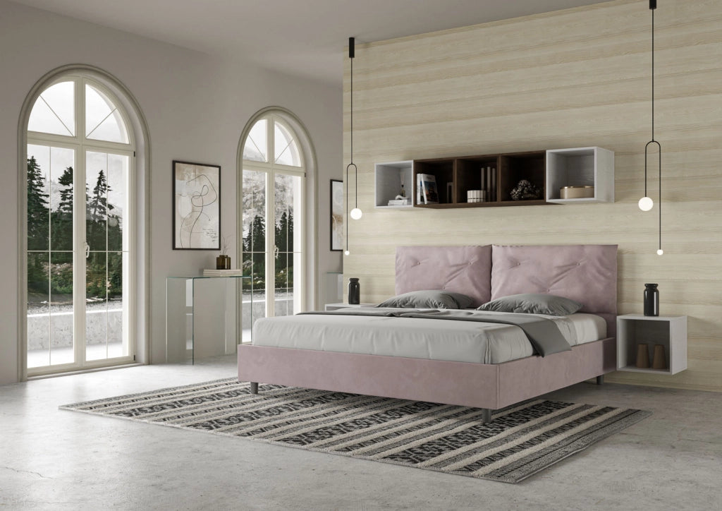 BS COM Letto matrimoniale king size contenitore imbottito 190x200 microfibra glicine Large