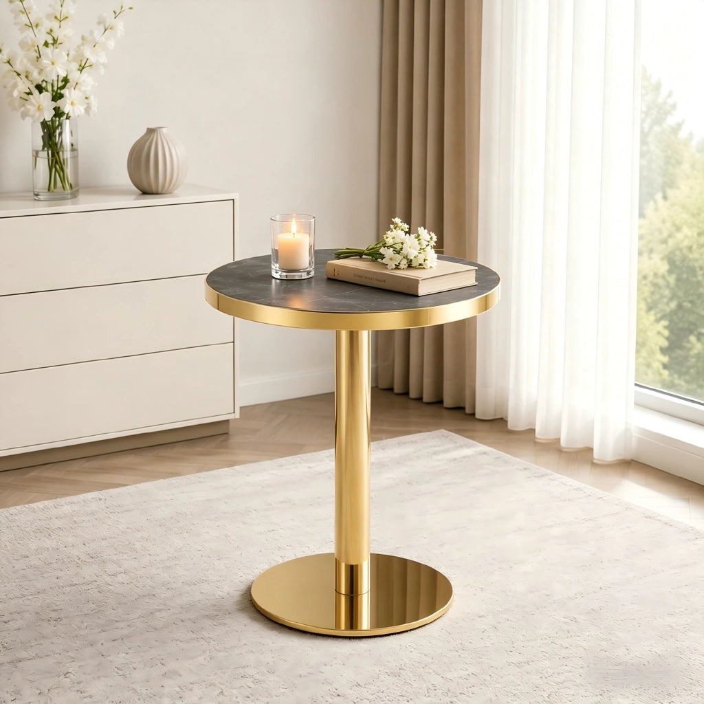 TAVOLINO Basso Rotondo 73,5x71x24 cm MDF Grigio e Oro