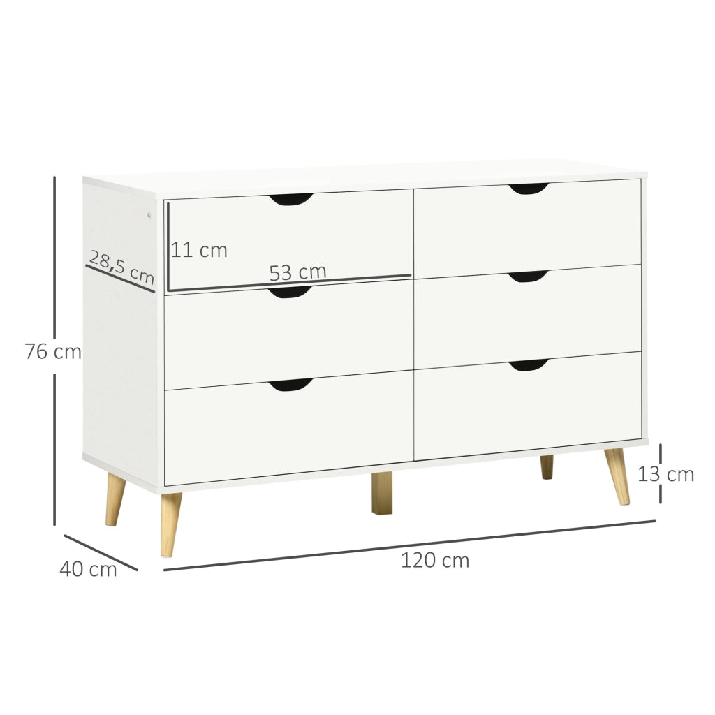 Cassettiera con 6 Cassetti Moderna ¨C Minimal ¨C Bianco 120x40x76 cm