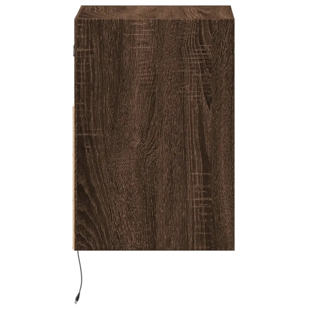 Comodini a Parete con luci LED 2 pz Rovere Marrone 3307988