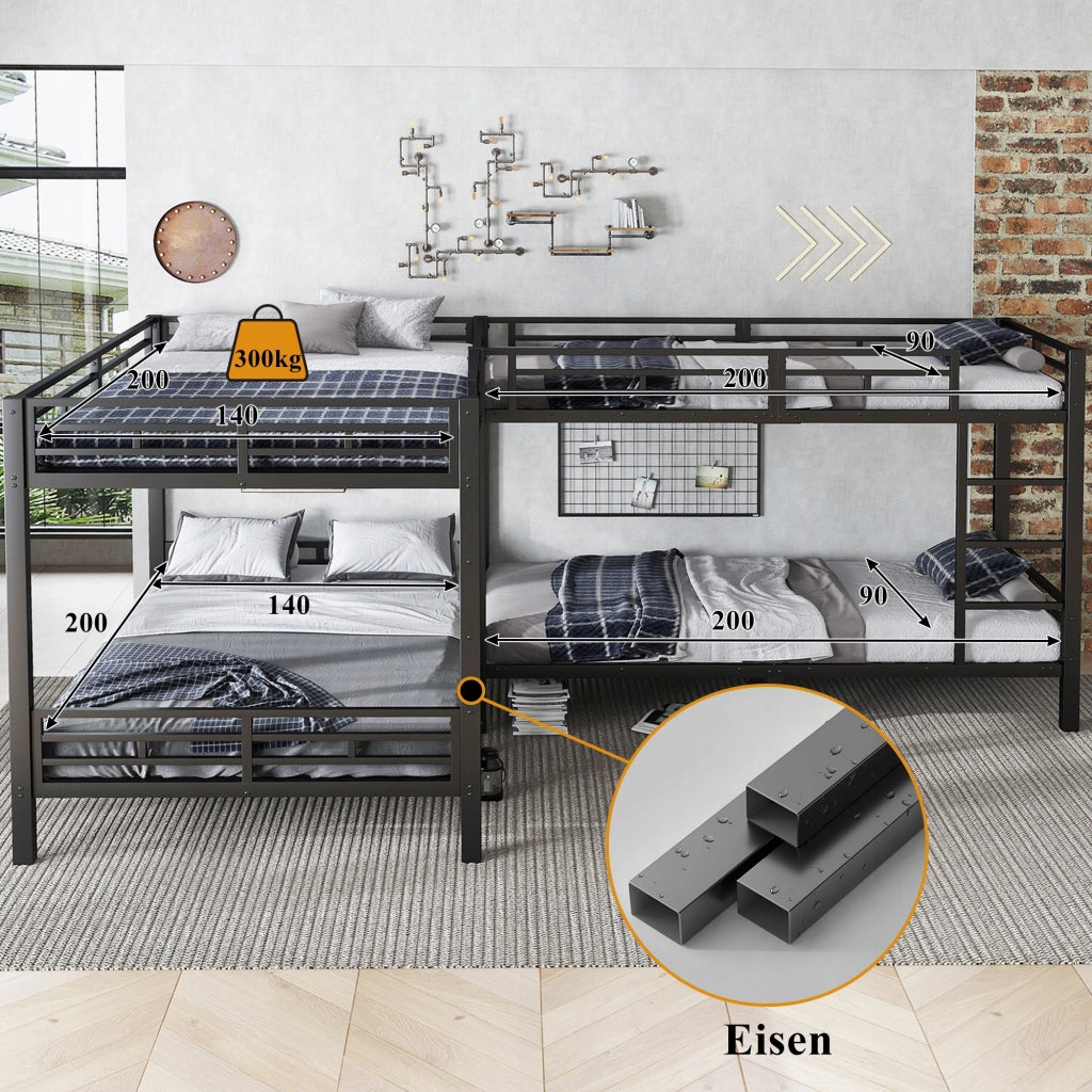 Letto a castello 90x200 e 140x200 - Xylo - Nero, metallo