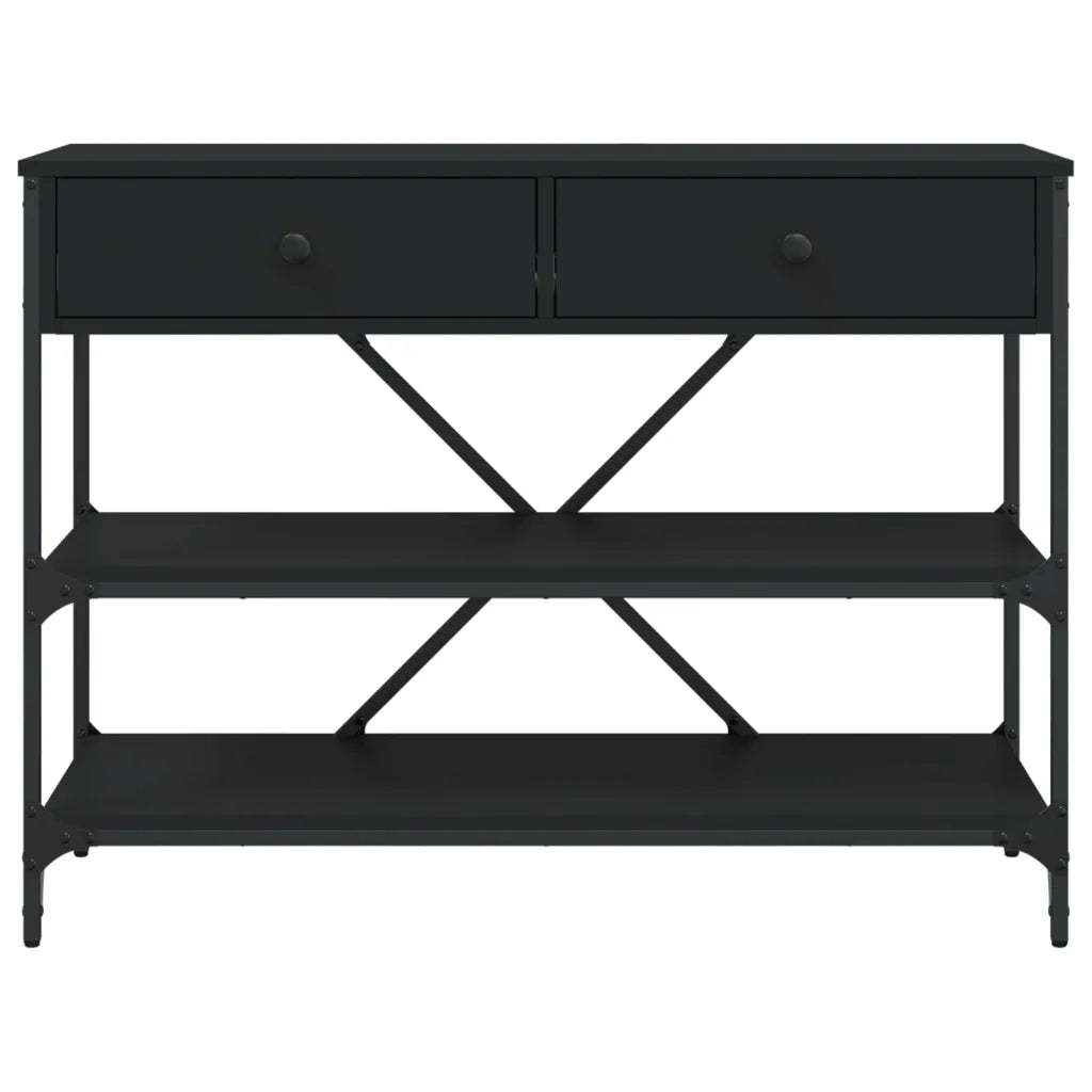 Tavolino Consolle con Cassetti e Ripiani Nero Legno Multistrato 833403