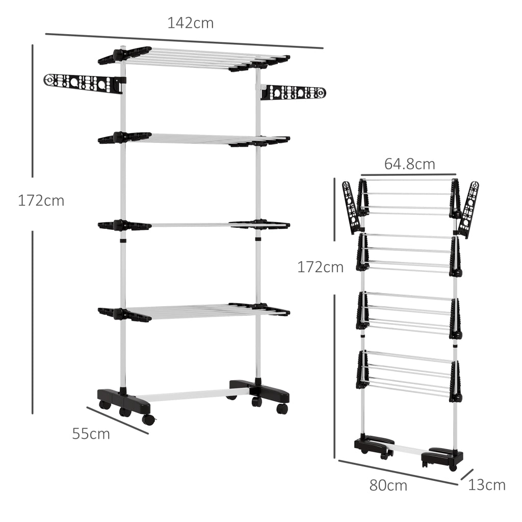 Stendino Verticale con Ripiani Regolabili ¨C Minimal ¨C Acciaio e Plastica, Nero e Argento, 142x55x172 cm