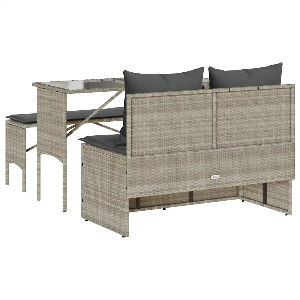 Set Pranzo da Giardino 3pz | Set Salotto da Giardino con Cuscini Grigio Chiaro Polyrattan