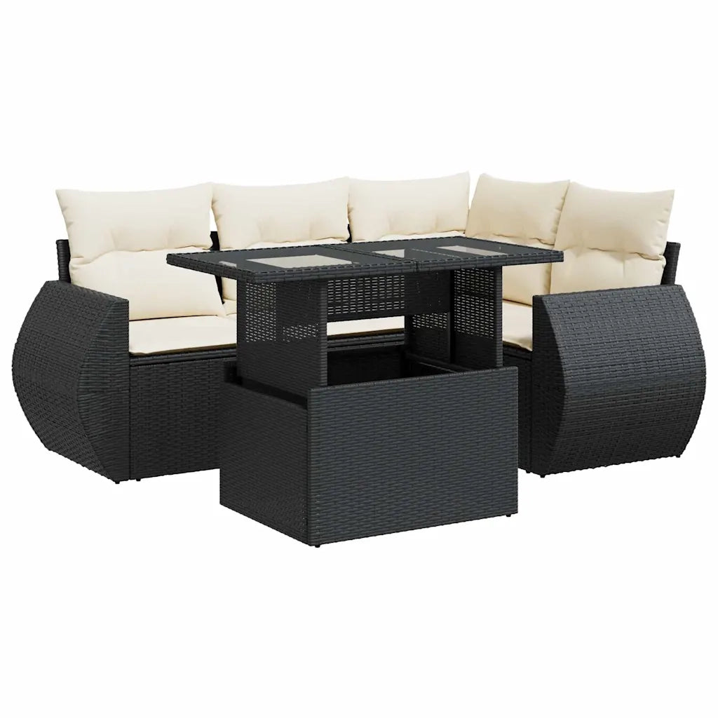 Set Divani da Giardino 5 pz con Cuscini in Polyrattan Nero 3326627