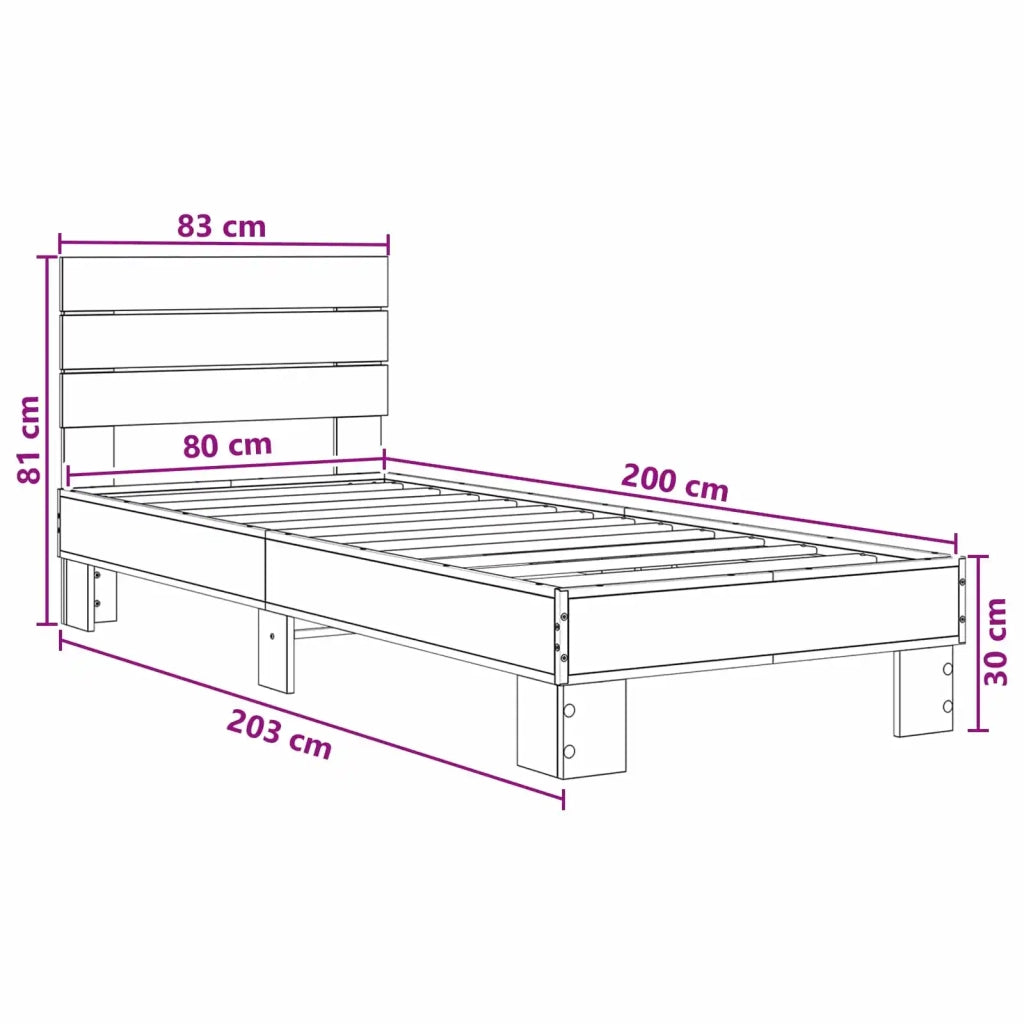 Struttura letto con testata-Giroletto Legno antico 80 x 200 cm 824221