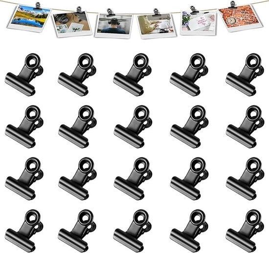 20 clip di allaccio metallico 22 mm - clip a gancio nero per documenti e sacchetti alimentari