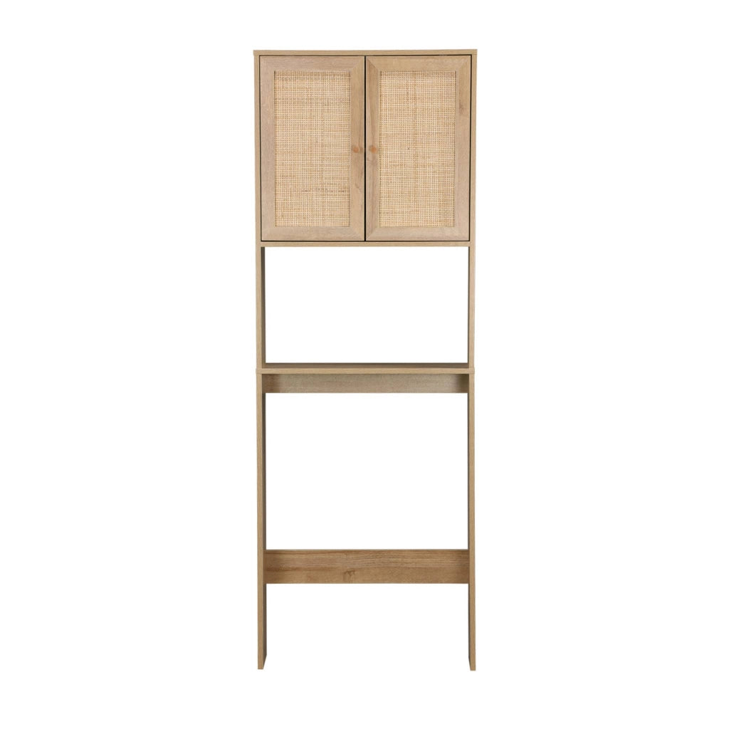 Mensola mobile wc decorato in legno e canna, marrone naturale