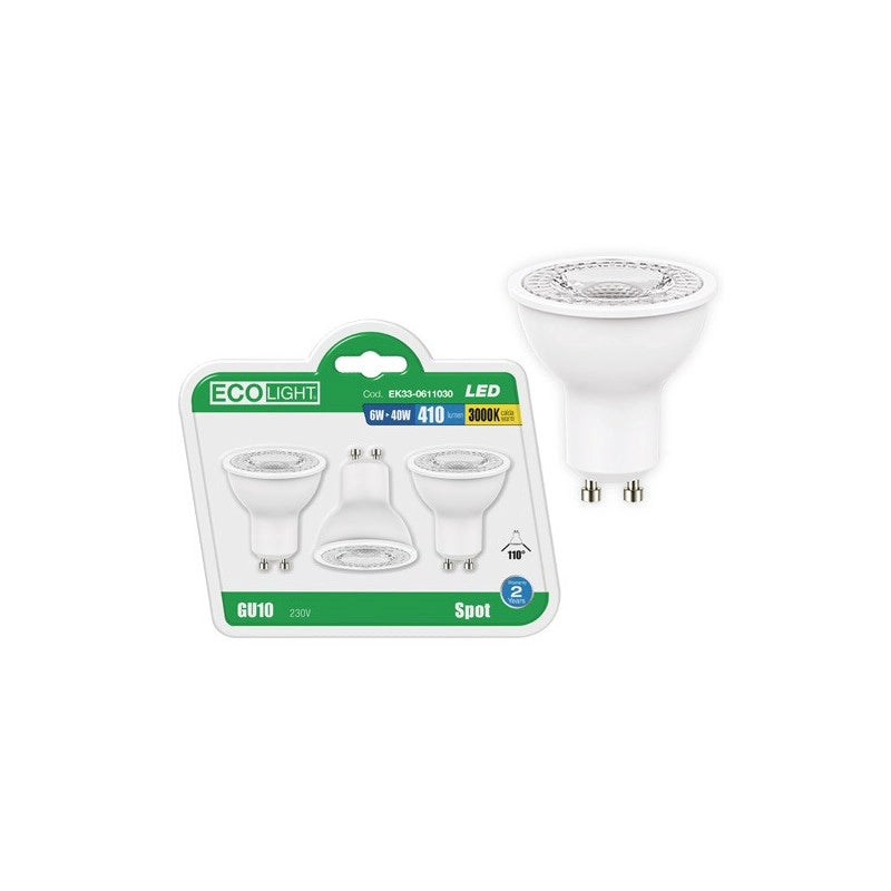Lampadine LED GU10 6 W caldo 120° – 400 lm – Cof. 3 pz – Ecolight