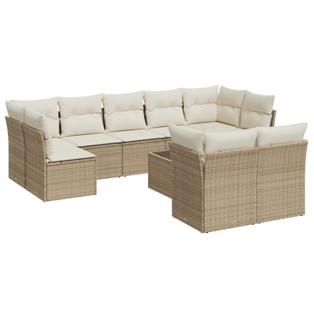 Set Divano da Giardino 10 pz con Cuscini Beige in Polyrattan