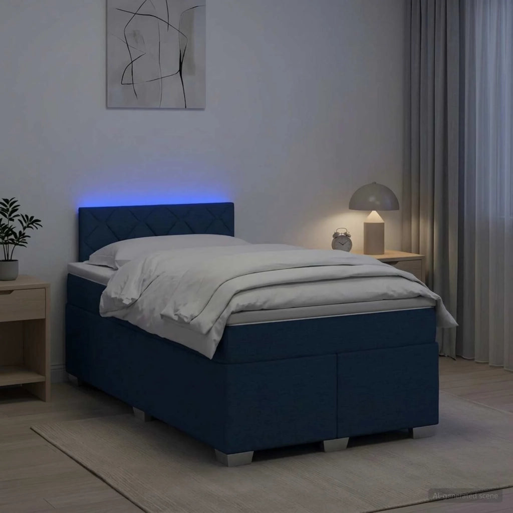 Letto con Box Spring, Materasso e LED Blu 120 x 190 cm Tessuto 3451909