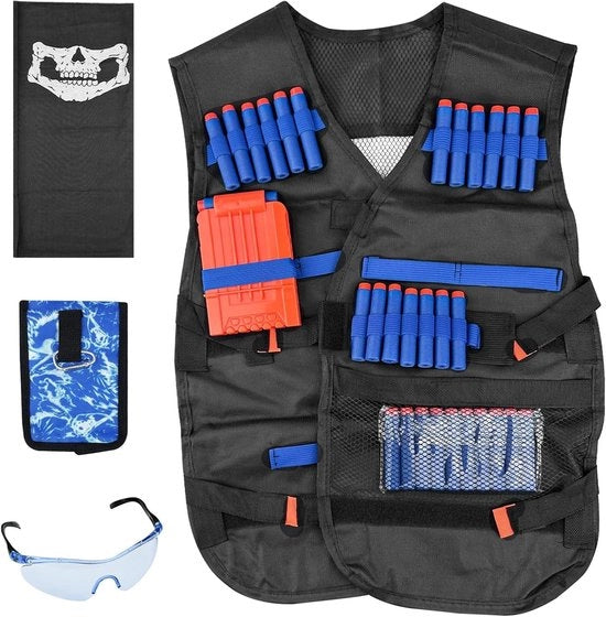 Vest di Tattica Premium con Visiera Protettiva, Maschera Facciale, Clip per Navetta, Nastro di Pulizia e 30 Punti di Navetta per Bambini
